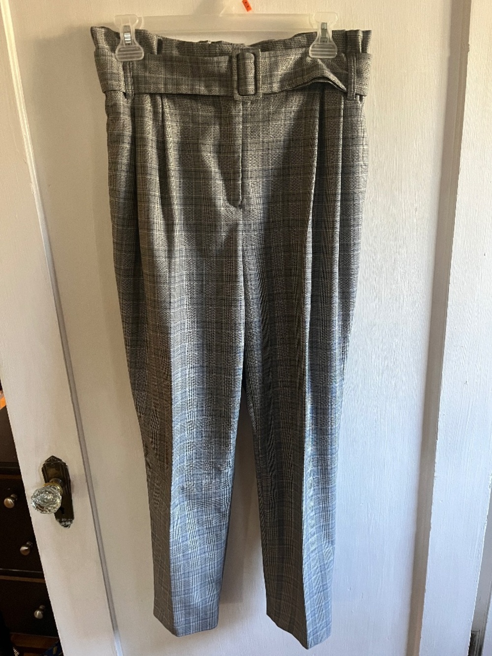 Belle Vere Grey Plaid Paperbag Waist Trousers - Size 6